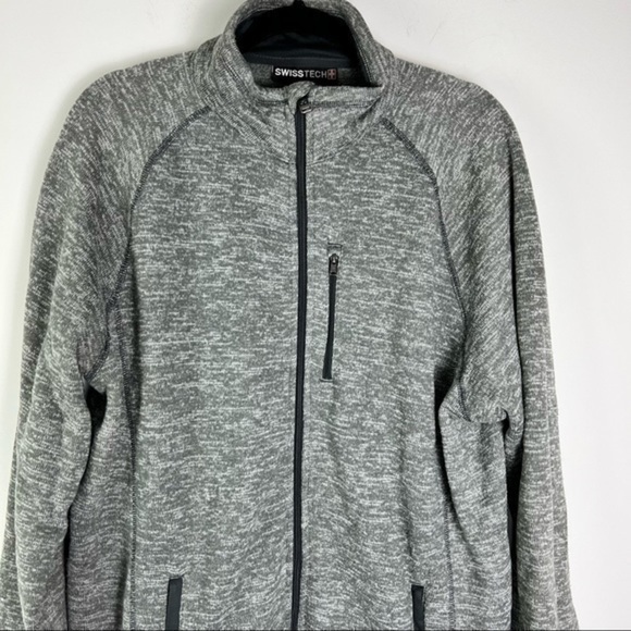 Swisstech Mens Fleece Jacket Gray Space Dye Zipper Pockets Mock Neck L - Picture 2 of 9